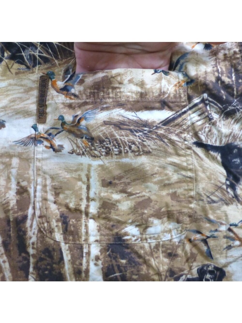 North River Mens Hunting-Themed Button-Up Shirt L 100% Cotton Brown Dogs & Ducks - Picture 9 of 15
